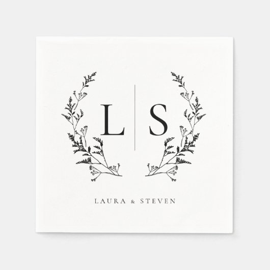 Elegante Greenery Krans Monogram bruiloft Servet (Voorkant)