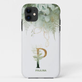 Elegante Greenery Letter P Hoesje-Mate iPhone Case (Achterkant)