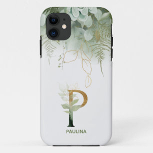 Elegante Greenery Letter P Hoesje-Mate iPhone Case
