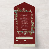 Elegante Greenery Maroon rode bruiloft All In One Uitnodiging (Binnen)