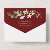 Elegante Greenery Maroon rode bruiloft All In One Uitnodiging (Achterkant)