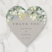 Elegante Greige Snowberry+Eucalyptus Bruiloft Bedankjes Labels (Voorkant)