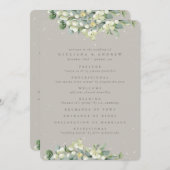 Elegante Greige Snowberry+Eucalyptus Winter Bruilo Programmakaart (Voorkant / Achterkant)