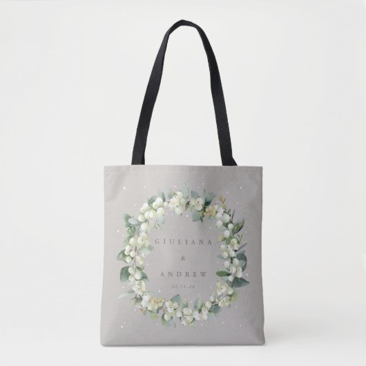 Elegante Greige Snowberry+Eucalyptus Winter Bruilo Tote Bag (Voorkant)