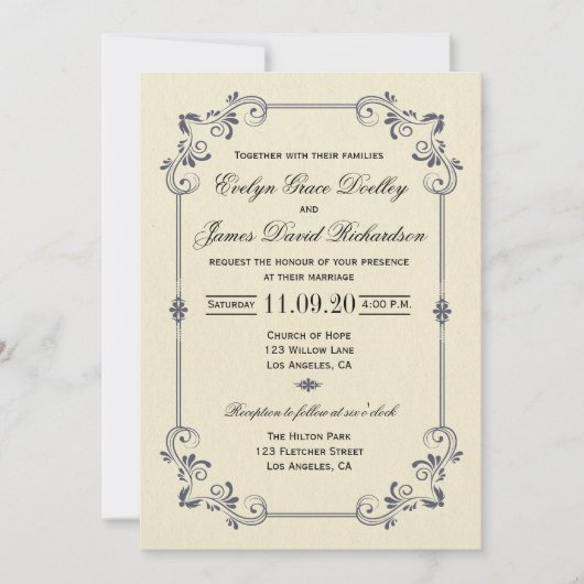 Elegante  grens bruiloft uitnodiging (Voorkant)