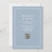 Elegante grens QR-code Dusty Blue Wedding Kaart (Achterkant)