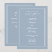 Elegante grens QR-code Dusty Blue Wedding Kaart (Voorkant / Achterkant)