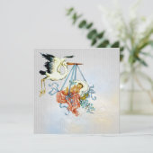 Elegante Grey Blue Stork Baby Boy Shower Kaart (Staand voorkant)