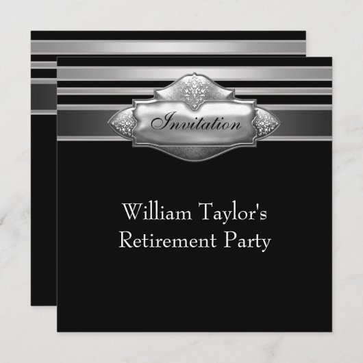 Elegante Grey en Black Mans Retirement Party Kaart (Voorkant / Achterkant)