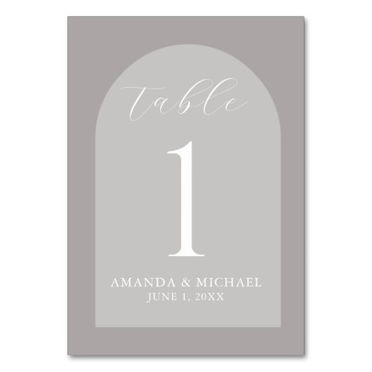 Elegante Grey Hues Boog Trouwtafel Kaarten (Voorkant)