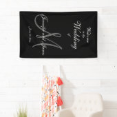 Elegante Grey M Initiaal en namen Trouwbanner Spandoek (Insitu)