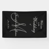 Elegante Grey M Initiaal en namen Trouwbanner Spandoek (Horizontaal)