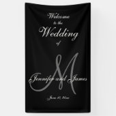 Elegante Grey M Initiaal en namen Trouwbanner Spandoek (Verticaal)