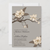 Elegante  Grey Magnolia bruiloft uitnodiging (Voorkant)