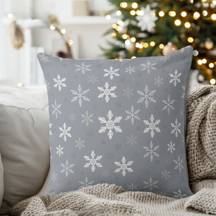 Elegante  Grey Snowflakes patroon Feestdagen Kussen