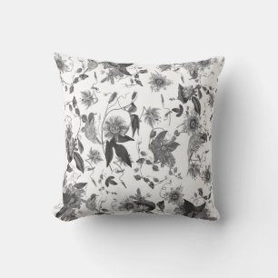 Elegante Grey White Passion Flowers Kussen