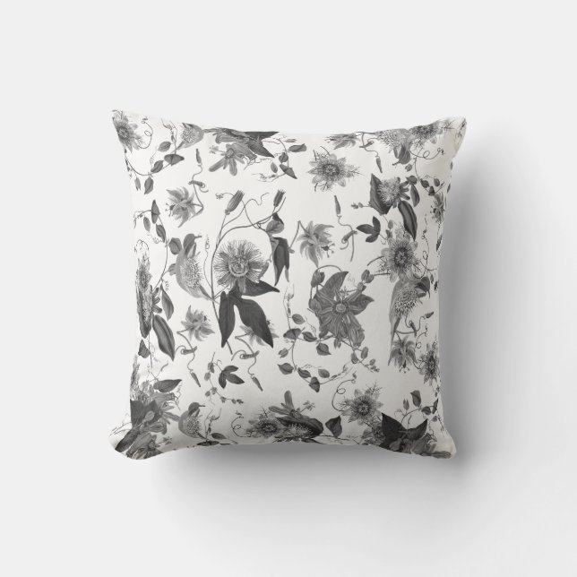 Elegante  Grey White Passion Flowers Kussen (Voorkant)