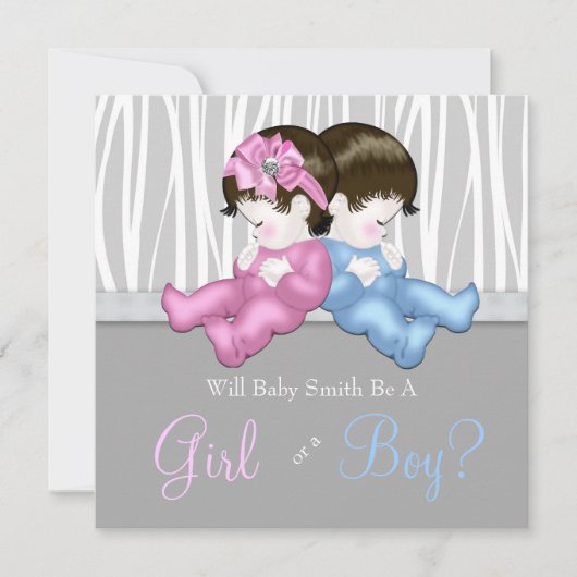Elegante Grey Zebra gender Reveal Shower Kaart (Voorkant)