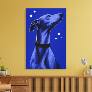 Elegante Greyhound Blauwe Monochrome Redactionele Canvas Afdruk