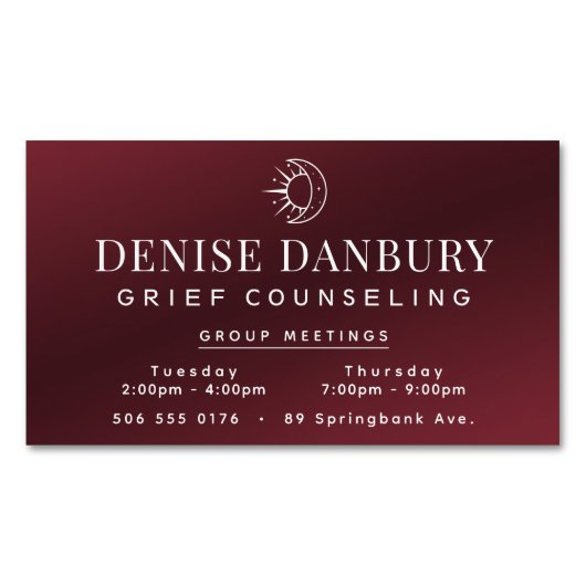 Elegante Grief Counseling Group Vergaderingen Magnetisch Visitekaartje (Voorkant)