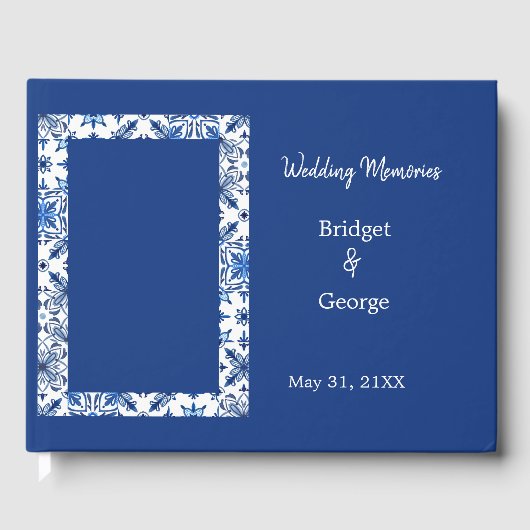 Elegante Griekse Blauw en Witte bruiloft Gastenboek (Voorkant)