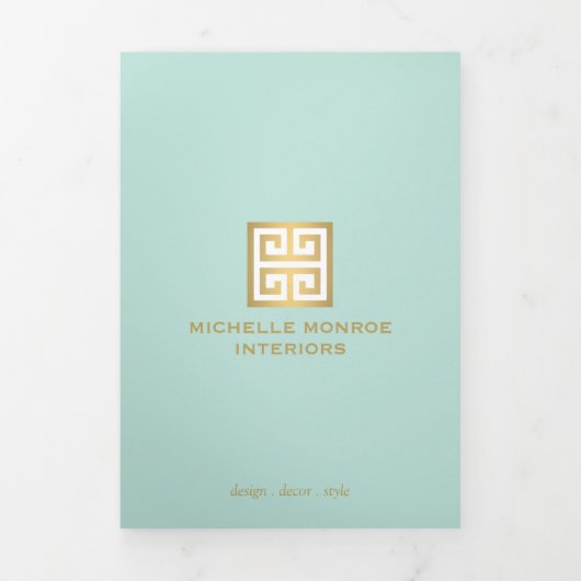 Elegante Griekse Key Mint Interieur Design Brochur Drieluik Kaart (Cover)
