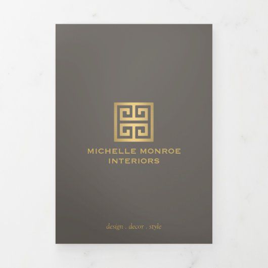 Elegante Griekse Key Taupe Interieur Design Brochu Drieluik Kaart (Cover)