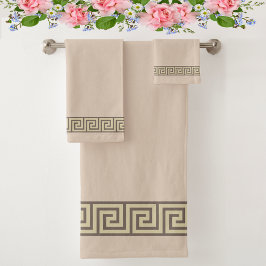 Elegante Griekse patroon op zand beige en bruin Bad Handdoek