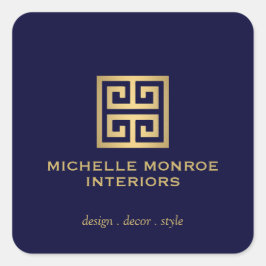 Elegante Griekse Sleutel Designer Logo Goud/Donkke Vierkante Sticker