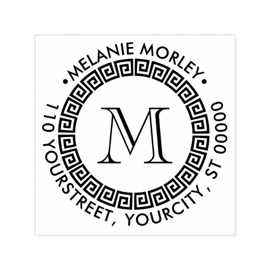 Elegante Griekse Sleutel Frame Naam Adres Monogram Zelfinktende Stempel (Design)