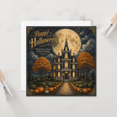 Elegante Griezelen Manor Halloween Kaart (Voorkant / Achterkant in situ)