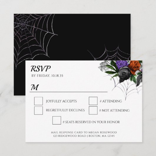 Elegante Griezelfloraal Spinnenweb RSVP Kaartje (Voorkant / Achterkant)