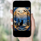 Elegante griezelige zwarte kat Halloween Kaart