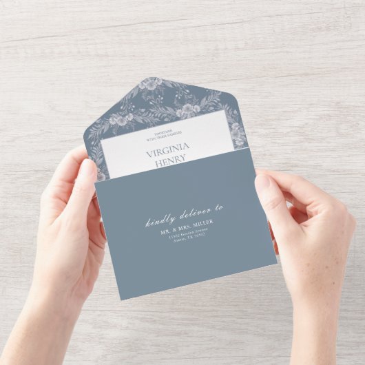 Elegante  grijs-blauw bruiloft uitnodiging met (Opening)