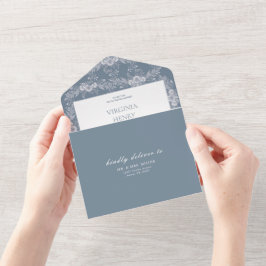 Elegante  grijs-blauw bruiloft uitnodiging met