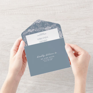 Elegante  grijs-blauw bruiloft uitnodiging met