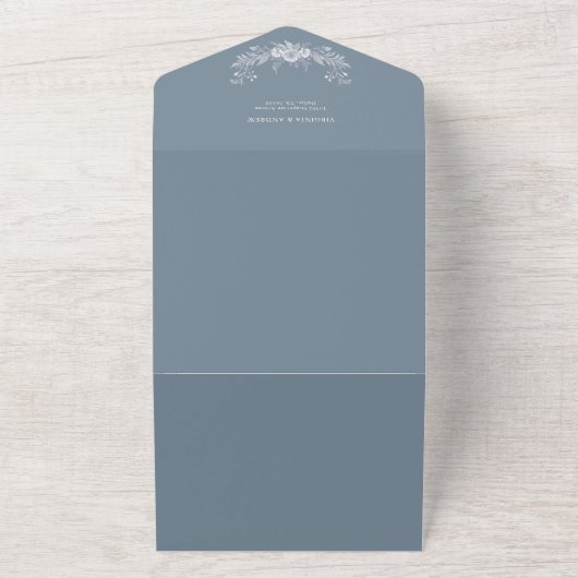 Elegante grijs-blauw Classic Wedding Invitati All In One Uitnodiging (Buitenkant)