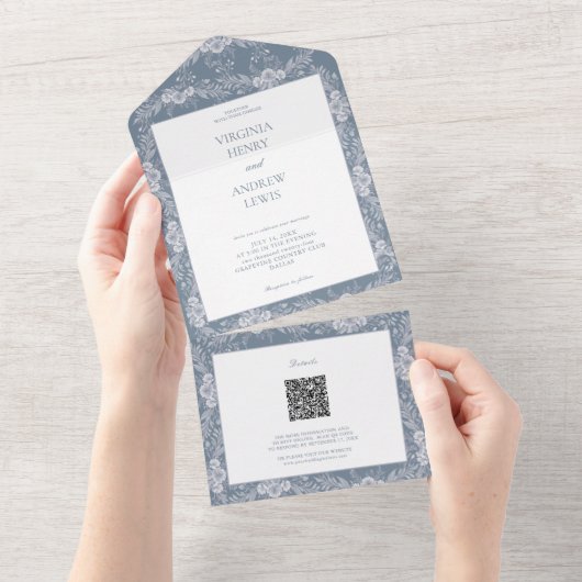 Elegante grijs-blauw Classic Wedding Invitati All In One Uitnodiging (Afscheurbaar)