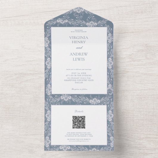Elegante  grijs-blauw Classic Wedding Invitati All In One Uitnodiging (Binnen)