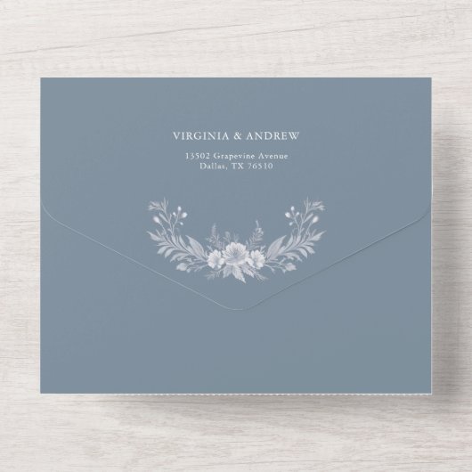 Elegante  grijs-blauw Classic Wedding Invitati All In One Uitnodiging (Achterkant)