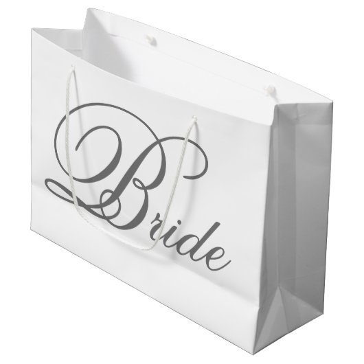 Elegante Grijs Classic Script Bruid Grote Gift Bag Groot Cadeauzakje (Voorkant Gekanteld)