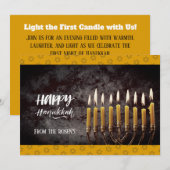 Elegante Grijs en Goud Chanoeka Menorah Kaart (Voorkant / Achterkant)