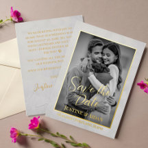 Elegante grijs-gouden script met foto save the dat