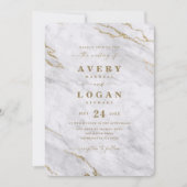 Elegante Grijs Wit & Goud Metallic Marmeren bruilo Kaart (Voorkant)