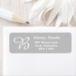 Elegante Grijs & Wit Naam Monogram Retouradres Etiket