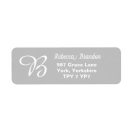 Elegante Grijs & Wit Naam Monogram Retouradres Etiket
