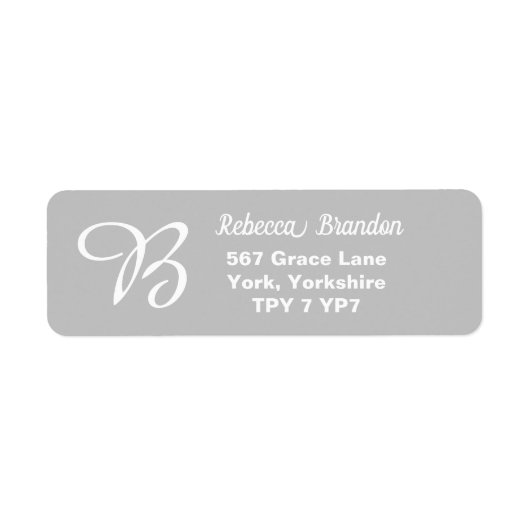 Elegante Grijs & Wit Naam Monogram Retouradres Etiket (Voorkant)
