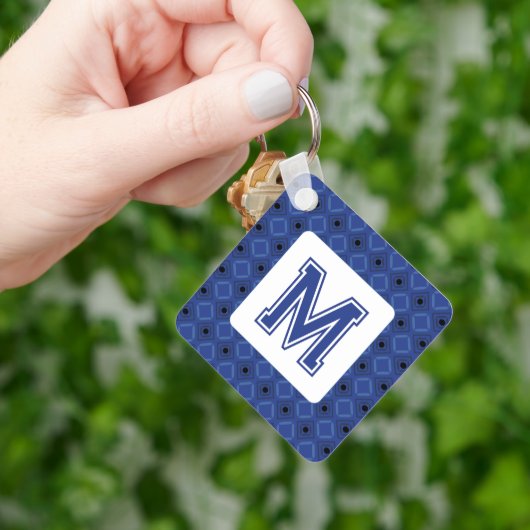 Elegante grijsblauwe Sleutelhanger met Monogram (Hand)