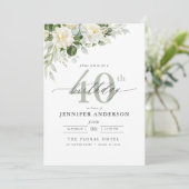 Elegante Grijsgroene Bloemen 40e Verjaardag Kaart (Staand voorkant)