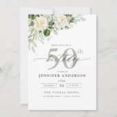 Elegante Grijsgroene Bloemen 50ste Verjaardag Kaart (Voorkant)